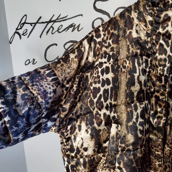 Cousin Earl 'Cooper' Leopard Puffer Satin Jacket, L - Picture 3 of 11